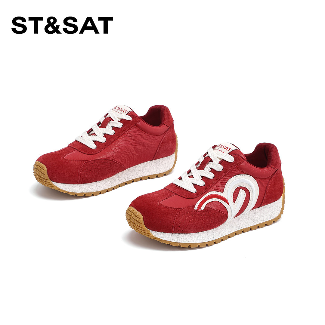 St&Sat/星期六厚底红色德训鞋2026春季新款百搭圆头系带休闲鞋,女鞋,时尚休闲鞋,淘宝优惠券,粉丝福利购,淘宝优惠卷