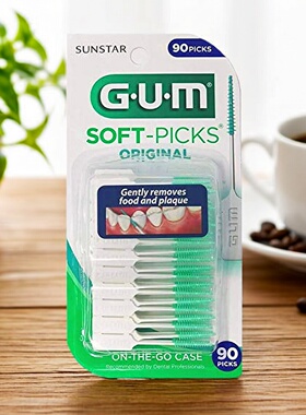 现货 美国Sunstar GUM 清洁软牙签牙线棒牙缝刷90支多重功效