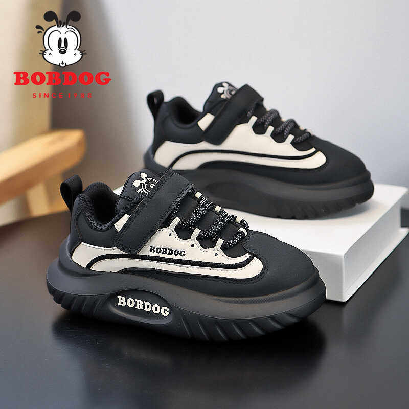 巴布豆童鞋男童潮牌鞋子2024春秋新款皮面防水儿童时尚休闲运动鞋