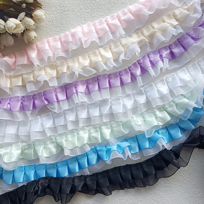 2.5缎带+3.8雪纱双层褶皱花边