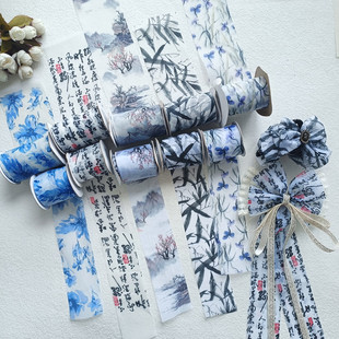 5/7cm中国风织带手工diy山水雪纺如梦令鸢尾花国潮丝带蝴蝶结发饰