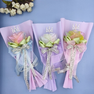 教师节礼物玫瑰花笔 手工diy自制签到笔手工笔渐变雪纱带送视频