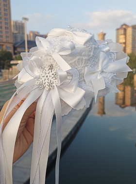 圣诞g白色Lolita蕾丝蝴蝶结洛丽塔礼帽手工diy材料包P381