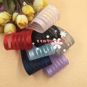 38mm/3.8cm韩版条纹雪纱 手工发饰头饰diy丝带蝴蝶结材料饰品配件