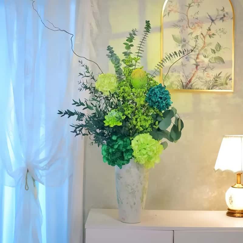 餐桌永生花绣球干花玄关装饰摆件花束尤加利真花客厅
