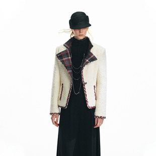 胡可的买手店 WHILE AWAY小香风外套收腰圈圈羊毛撞色拼接显瘦