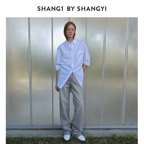 胡可的买手店 SHANG1 BY SHANGYI高级感轻奢条纹撞色领短袖衬衣