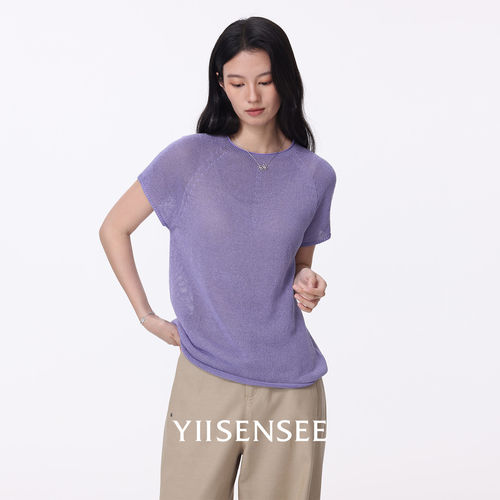 胡可的买手店 YIISENSEE逸识修身显瘦圆领短袖针织上衣女百搭t恤