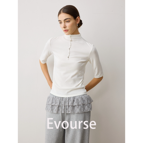 胡可的买手店 Evourse 素笺知晚知性立领打底衫中袖内搭上衣