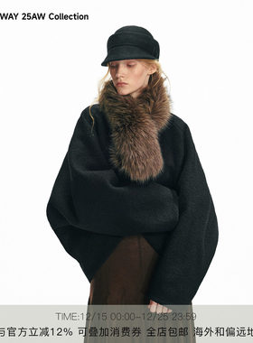 胡可的买手店 WHILE AWAY 简约宽松毛呢大衣蝙蝠袖加绒气质外套