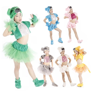 六一小老鼠舞蹈服装幼儿园快乐灰鼠裙子表演服儿童白色演出服装动