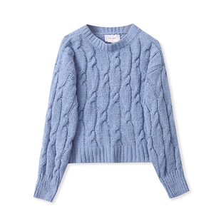 针织衫 小香风女生短款 圆领宽松时尚 B4596外贸欧美女士毛衣新款