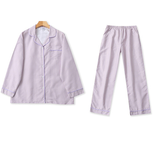 VV5654外贸韩版休闲条纹家居服套装新款翻领开衫睡衣松紧腰睡裤