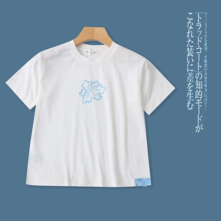 短袖 J1290外贸日单小个子女生T恤衫 休闲短款 圆领时尚 上衣 春夏新款