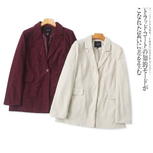 G8503外贸欧美单女士外套新款 翻领纽扣灯芯绒宽松显瘦复古西装