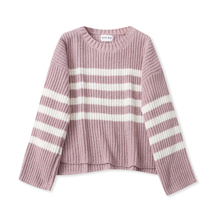 针织衫 胖MM短款 圆领套头拼色宽松大码 AA2970外贸欧美女士毛衣新款