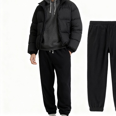 V0545外贸欧美男士摇粒绒休闲裤秋冬新款松紧腰系带宽松束脚长裤