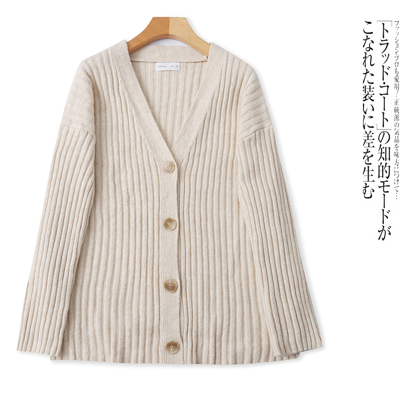 D760外贸欧美单女装针织衫秋冬新款V领单排扣修身百搭毛衣开衫