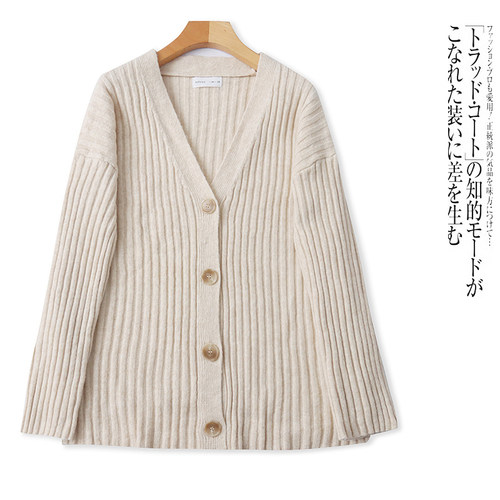 D760外贸欧美单女装针织衫秋冬新款V领单排扣修身百搭毛衣开衫