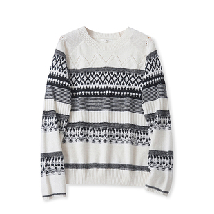 M0945外贸欧美单女装针织衫秋季新款圆领套头花色宽松百搭上衣