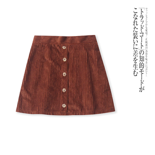 外贸日单小女生半身裙秋款 半松紧腰灯芯绒显瘦高腰A字裙短裙 新款