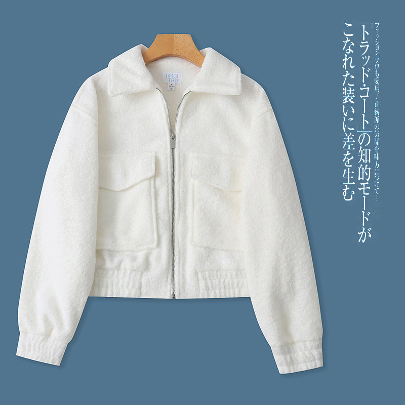 B6959外贸欧美单女士毛绒外套秋冬季新款翻领拉链宽松时尚上衣