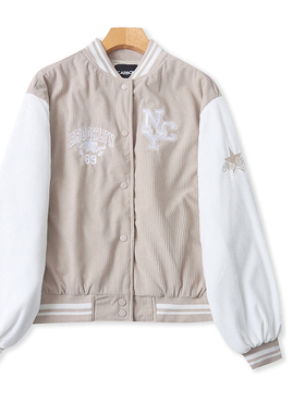 D4963外贸欧美单女装棉衣冬季新款立领灯芯绒拼色宽松时尚棉服