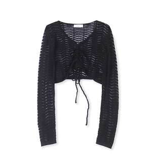 短款 V领套头显瘦女士罩衫 镂空针织衫 新款 2025秋季 外贸欧美单时尚