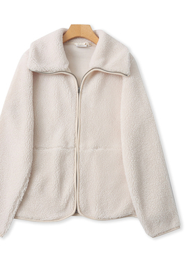 V8596外贸欧美女士羊羔绒外套新款翻领拉链宽松大码胖MM毛绒上衣