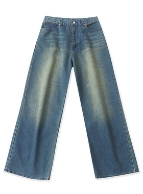 DD5325外贸日单港风复古印染色牛仔裤高腰梨型显瘦阔腿裤女