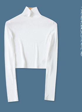 D5201外贸欧美女士打底衫冬季新款高领套头弹力修身百搭短款上衣