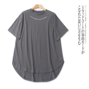 圆领套头宽松休闲慵懒风短袖 H5197外贸日单女士中长款 T恤春夏新款