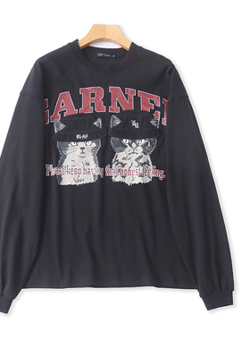 B4100外贸日单潮流个性卡通印花女生卫衣新款圆领套头慵懒风上衣