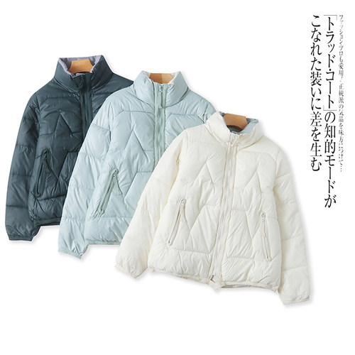 外贸欧美单女士棉服冬季新款立领拉链拼色宽松时尚休闲棉衣