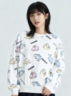 G5650外贸日单学院风女生卫衣新款圆领可爱印花时尚休闲宽松上衣