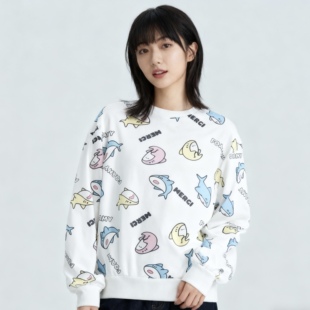 G5650外贸日单学院风女生卫衣新款圆领可爱印花时尚休闲宽松上衣