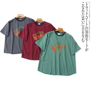 II5468外贸日单女生短袖T恤春夏季新款圆领拼色字母宽松休闲上衣