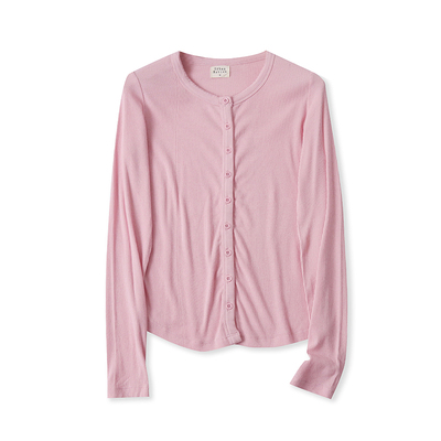 K0296外贸欧美单女士薄款针织衫新款半圆领单排扣修身显瘦打底衫