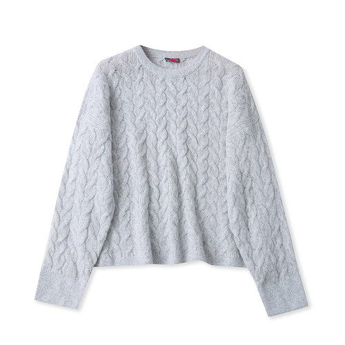 D011外贸欧美单女士毛衣秋冬新款圆领套头麻花花纹宽松短款针织衫