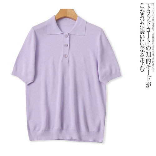 E6378外贸欧美男女情侣款翻领薄针织短袖夏季宽松显瘦翻领 T 恤