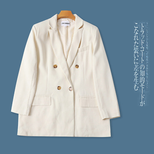 外贸欧美单通勤风女士西装秋季新款双排扣气质时尚宽松中长款外套