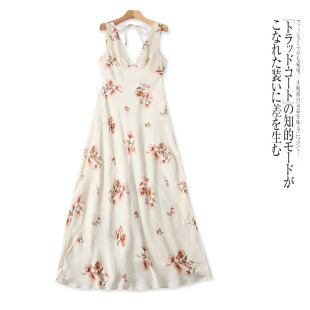 显瘦时尚 印花修身 长裙 V领无袖 G8550外贸欧美单甜美女士连衣裙新款