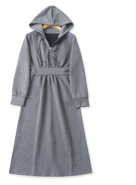 FF0236外贸欧美单女士长袖连衣裙春季新款连帽收腰显瘦休闲长裙