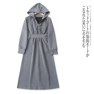 FF0236外贸欧美单女士长袖连衣裙春季新款连帽收腰显瘦休闲长裙