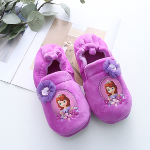 卡通公主风小女孩平底鞋 外贸儿童包跟棉拖鞋 冬款 一脚蹬家居鞋 暖鞋