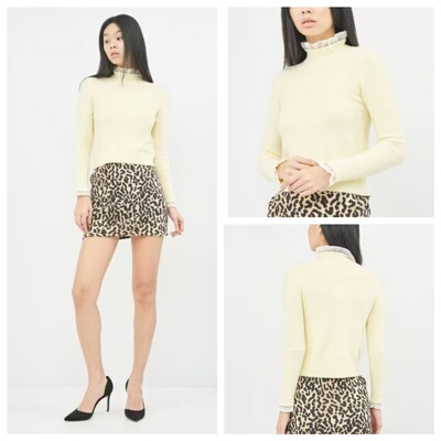 外贸欧美单女生毛衣2025秋冬新款半高领花边拼接套头短款针织衫