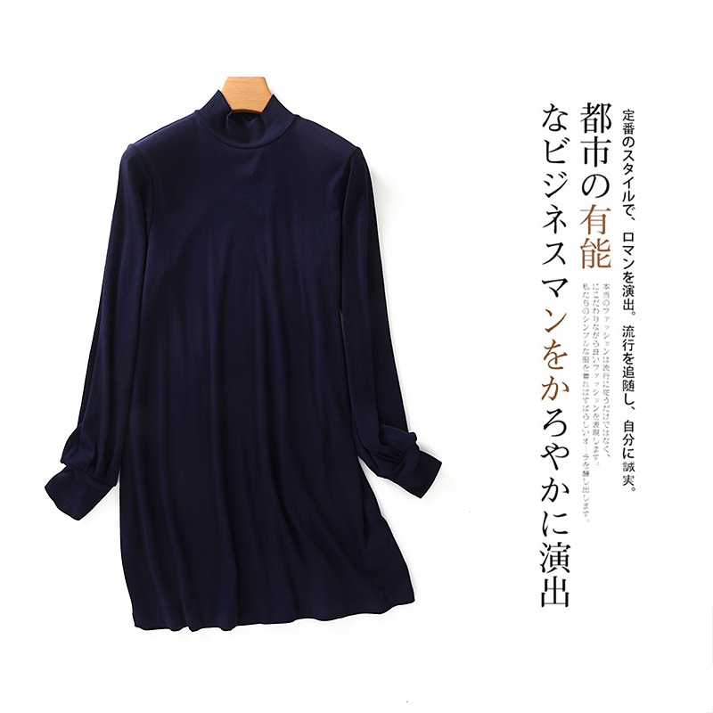 外贸韩版女士连衣裙秋季新款半高领修身中长款内搭打底长袖裙子