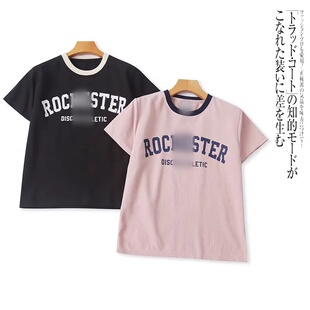 外贸日单学院风女生短袖T恤2025夏季新款圆领套头字母百搭上衣