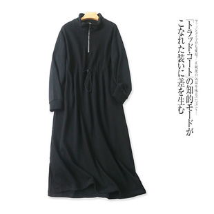 立领半拉链套头长袖 新款 高腰休闲简约长裙 女士连衣裙秋季 外贸韩版