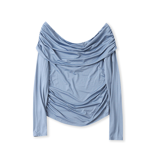 外贸欧美单女士上衣2025秋季新款一字肩领修身显瘦时尚性感小衫